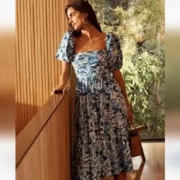 ABERCROMBIE & FITCH | Emerson Poplin Puff Sleeves Dress Blue Floral Size Medium - Picture 7 of 7